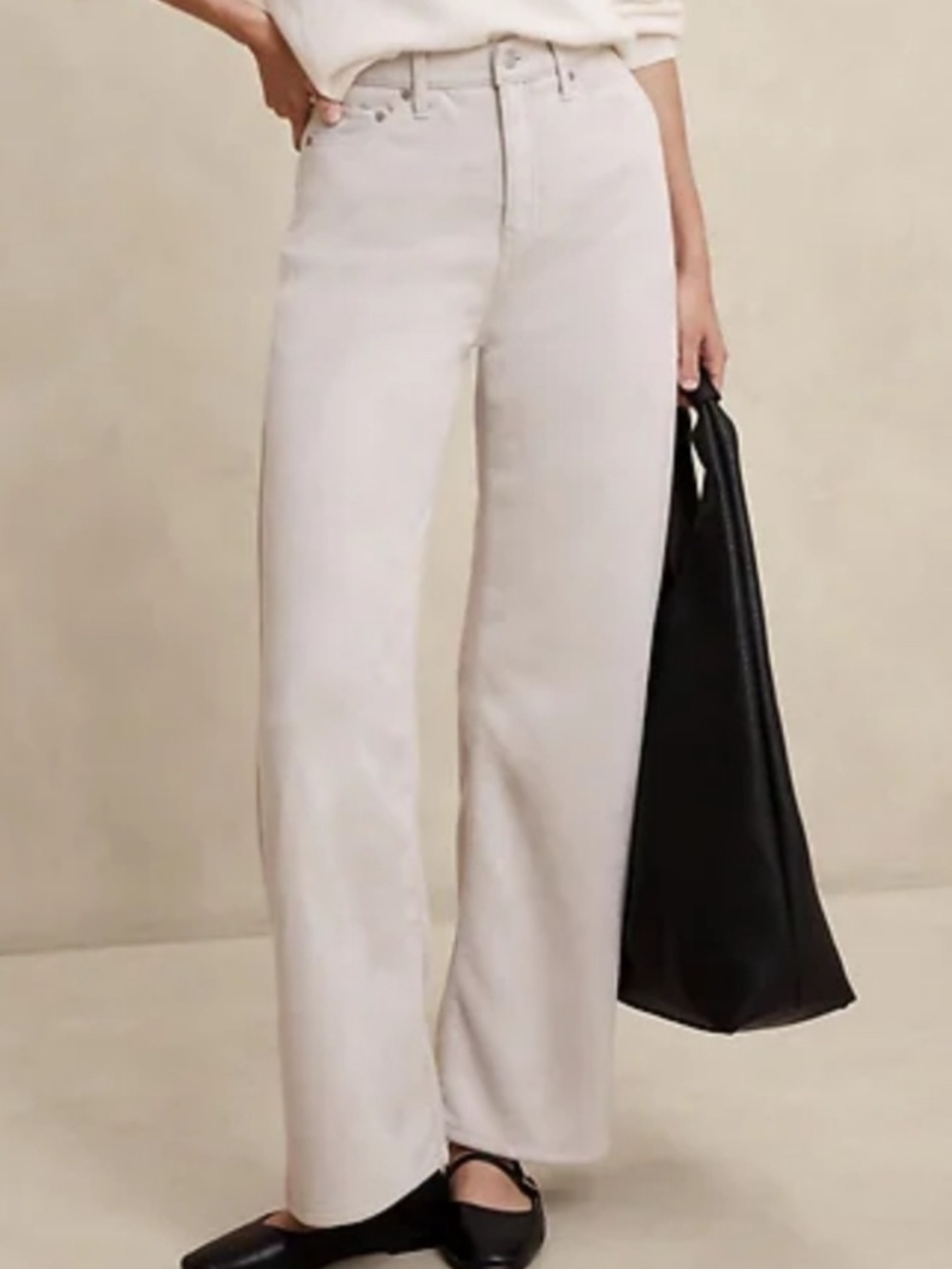 Banana Republic Wide-Leg High-Rise Faux Suede Pants Cream - Size 10 Petite (30)